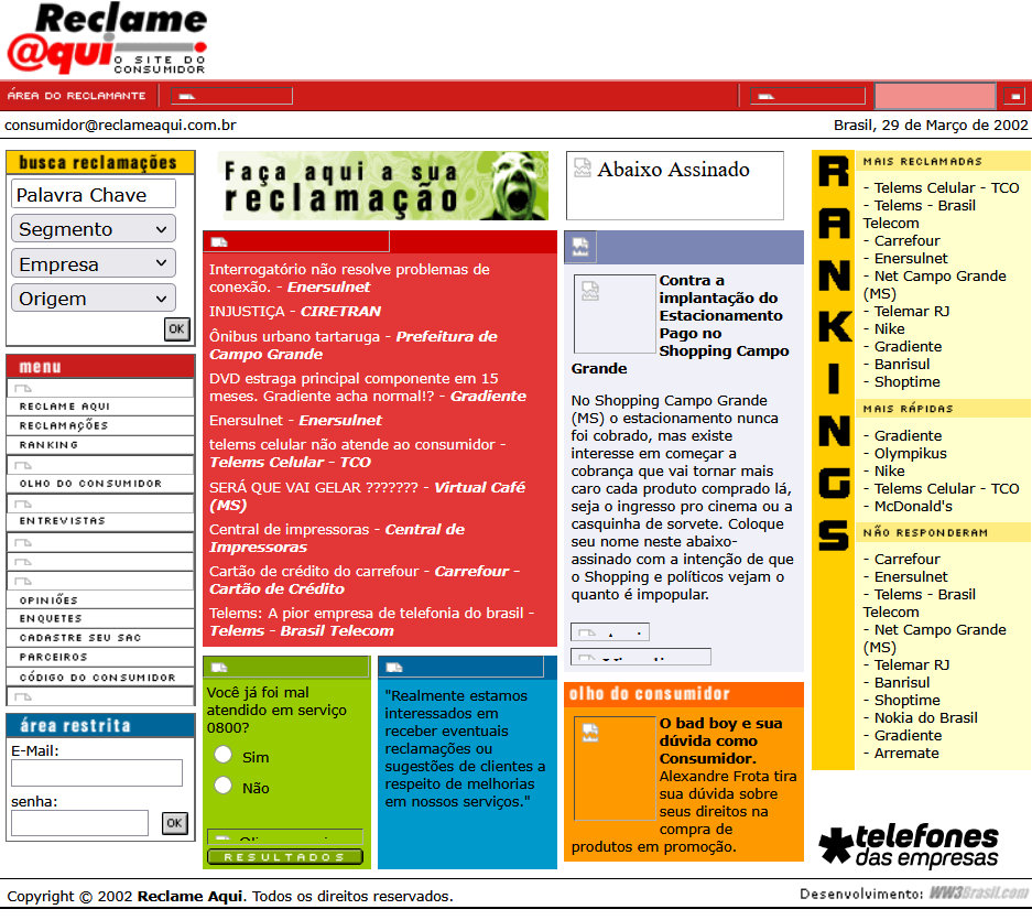 Site Reclame Aqui em 2002
