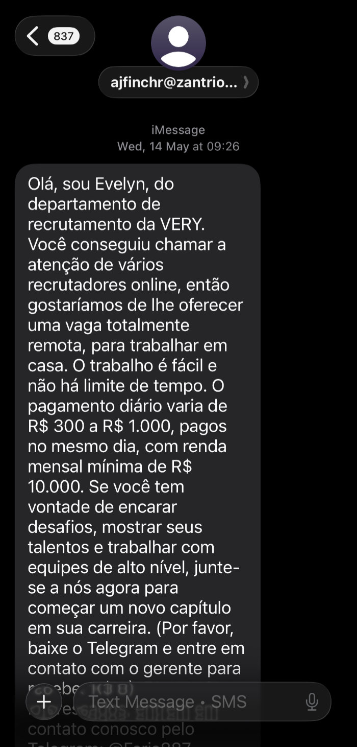 Golpe do SMS - Falso Trabalho no Telegram