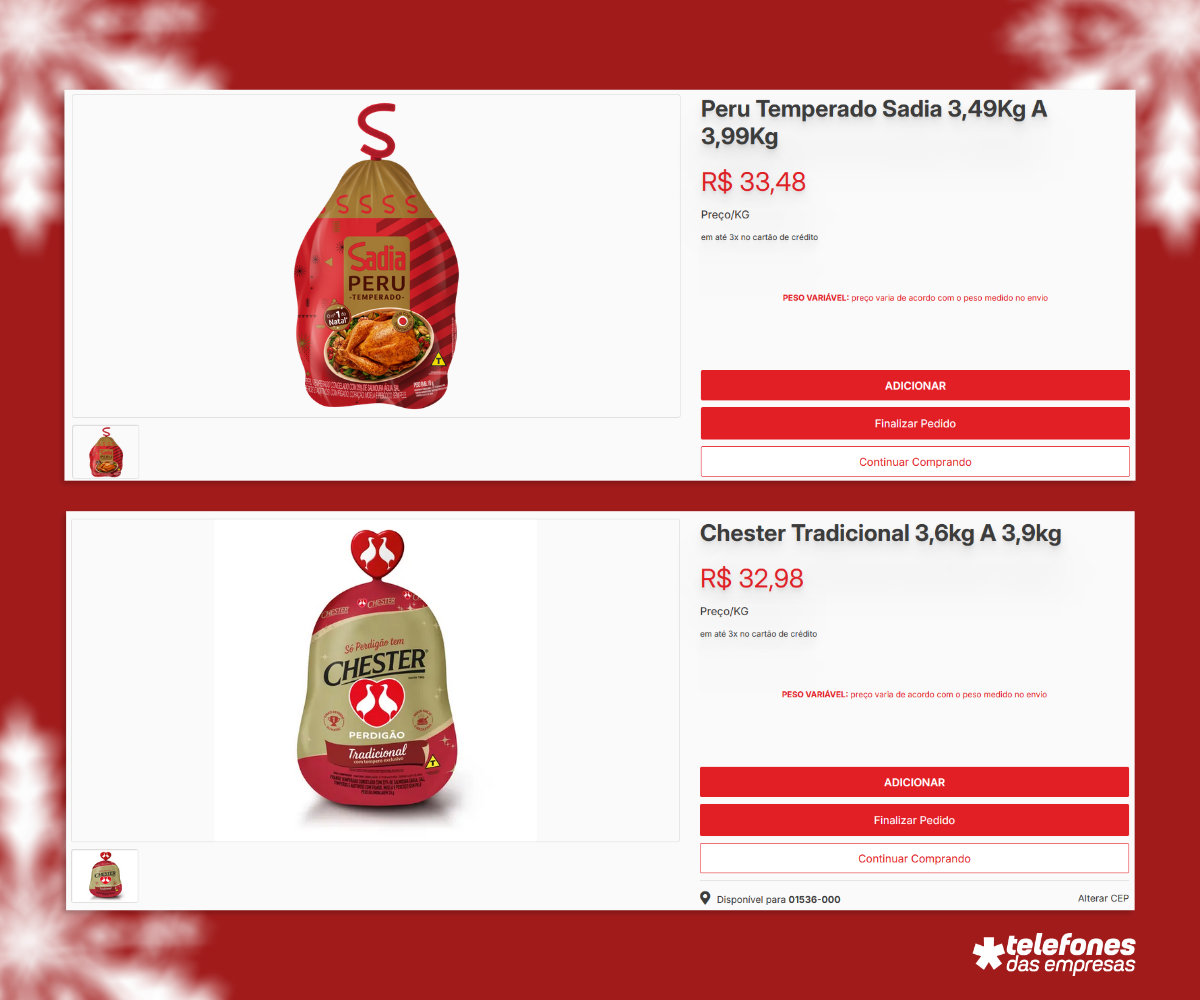 Preço do Peru Sadia e do Chester Perdigão