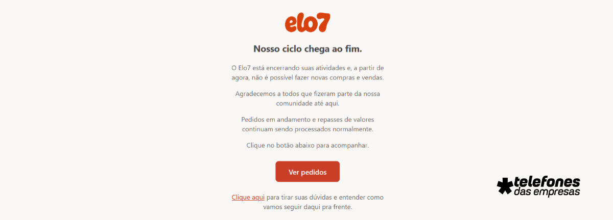 Aviso de Encerramento do Elo7 em sua Homepage